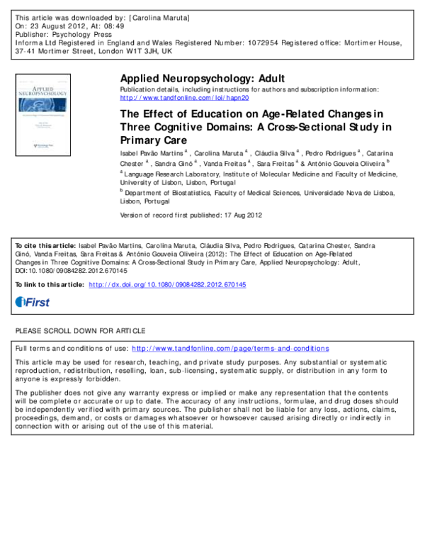 (PDF) The Effect of Education on Age-Related Changes in Three Cognitive ...