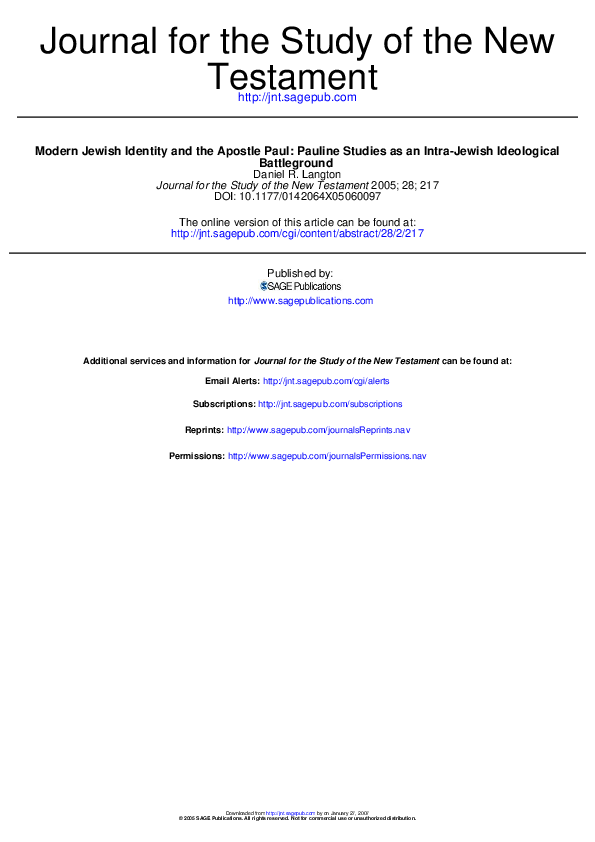 PDF) Langton, D. &ldquo;Modern Jewish Identity and the Apostle Paul 
