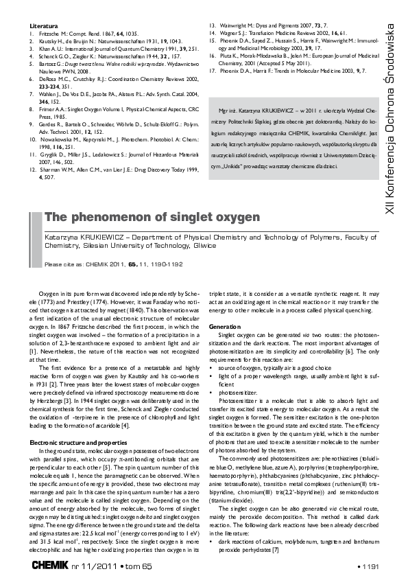 (PDF) The phenomenon of singlet oxygen