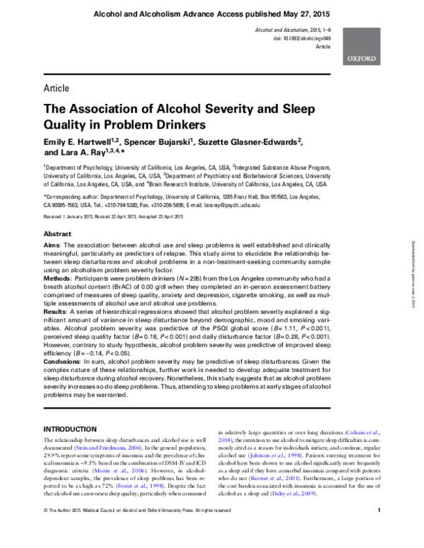 (PDF) The Association of Alcohol Severity and Sleep Quality in Problem ...