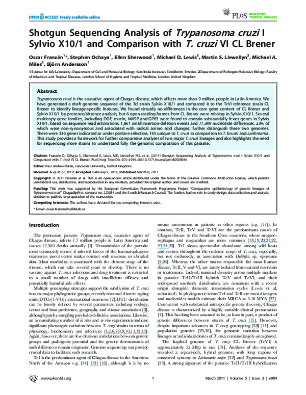 (PDF) Shotgun Sequencing Analysis of Trypanosoma cruzi I Sylvio X10/1 ...