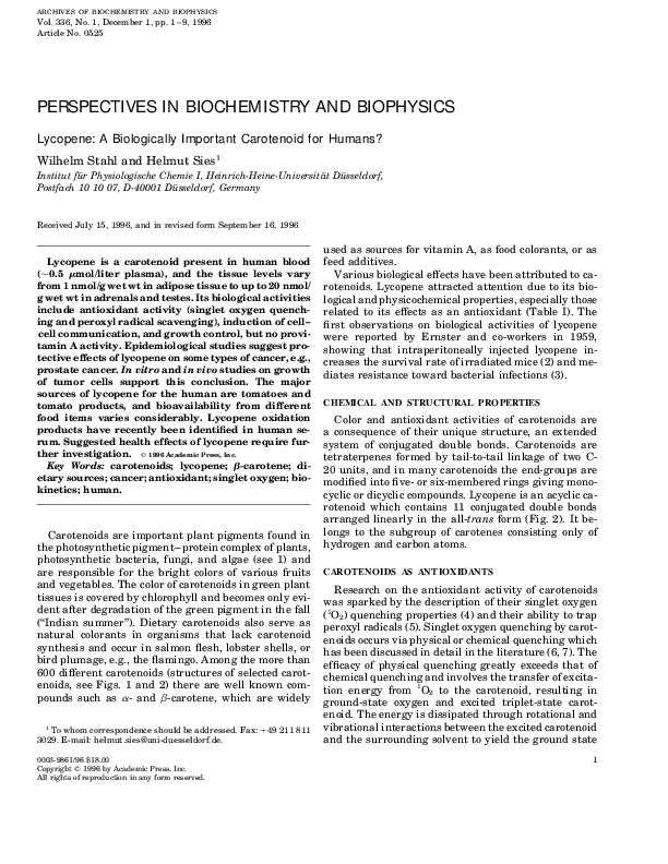(PDF) Lycopene A biologically important carotenoid for humans