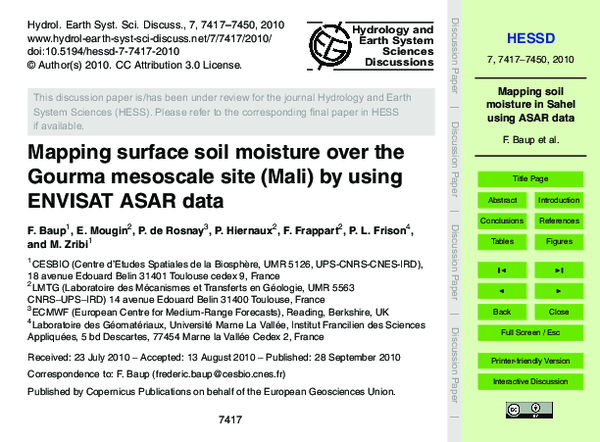 (PDF) Mapping surface soil moisture over the Gourma mesoscale site ...