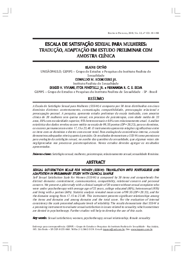 (PDF) Sexual Satisfaction Scale for Women (SSS-W): translation into ...