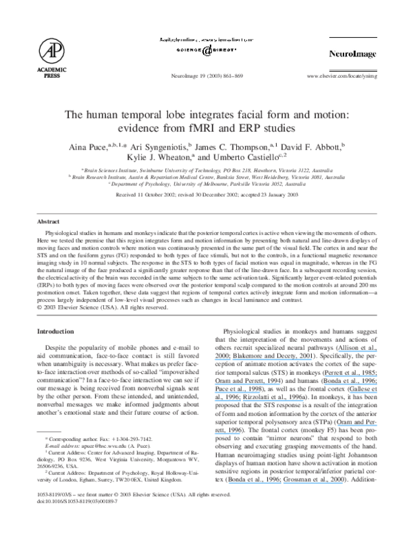 (PDF) The human temporal lobe integrates facial form and motion ...