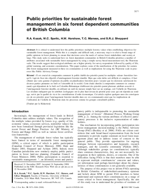 (PDF) Public priorities for sustainable forest management in six forest ...