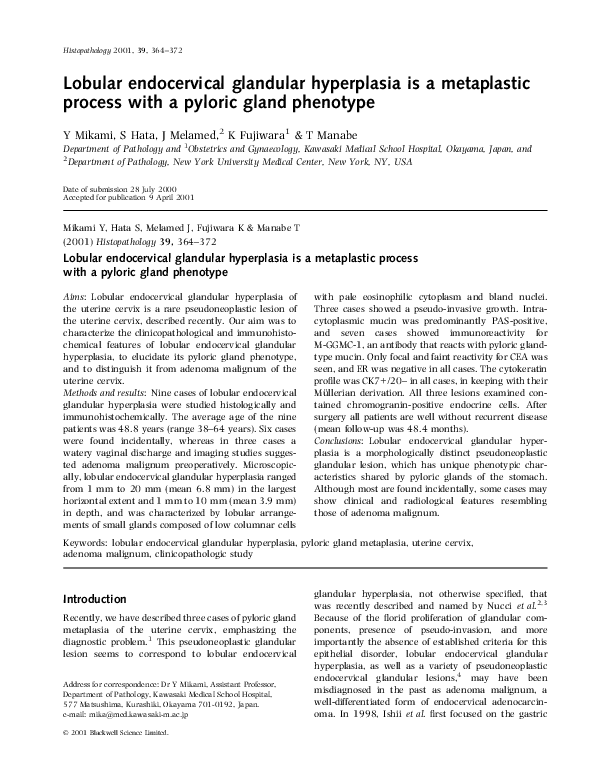 (PDF) Lobular endocervical glandular hyperplasia is a metaplastic