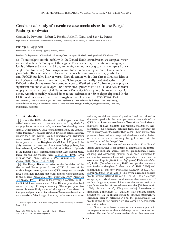 (PDF) Geochemical study of arsenic release mechanisms in the Bengal ...