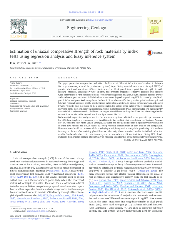 (PDF) Estimation of uniaxial compressive strength of rock materials by ...
