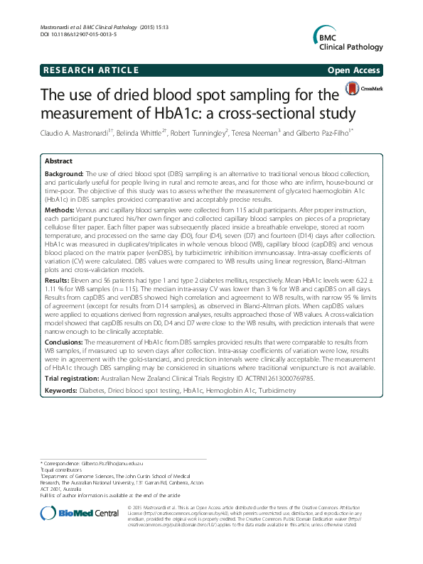(PDF) The use of dried blood spot sampling for the measurement of HbA1c ...