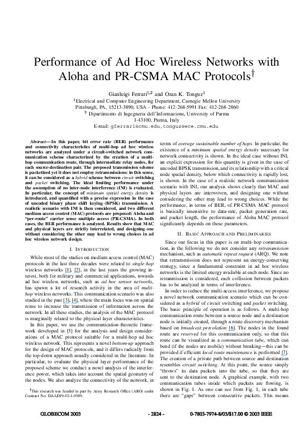 (PDF) Performance of ad hoc wireless networks with Aloha and PR-CSMA ...