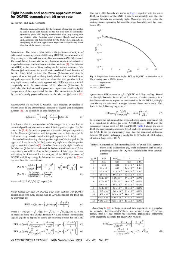(PDF) Tight bounds and accurate approximations for DQPSK transmission ...