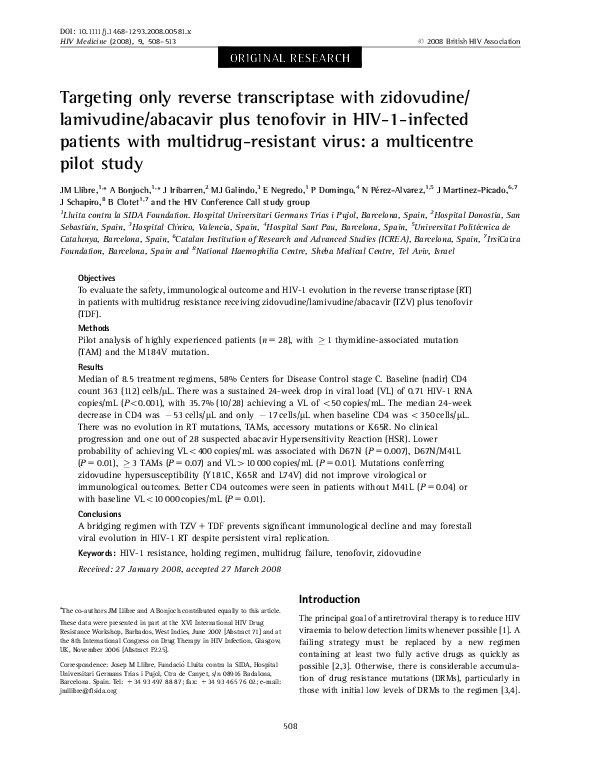 (PDF) Targeting only reverse transcriptase with zidovudine/lamivudine