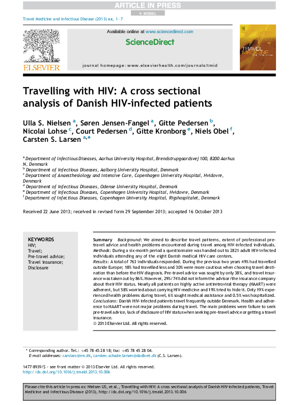 (PDF) Travelling with HIV: A cross sectional analysis of Danish HIV ...