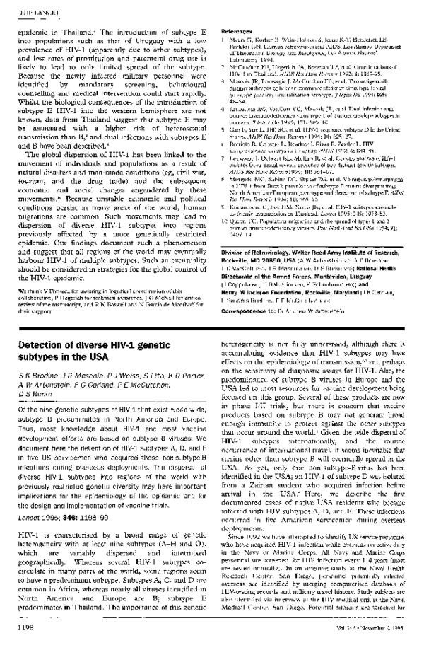 (PDF) Detection of diverse HIV-1 genetic subtypes in the USA