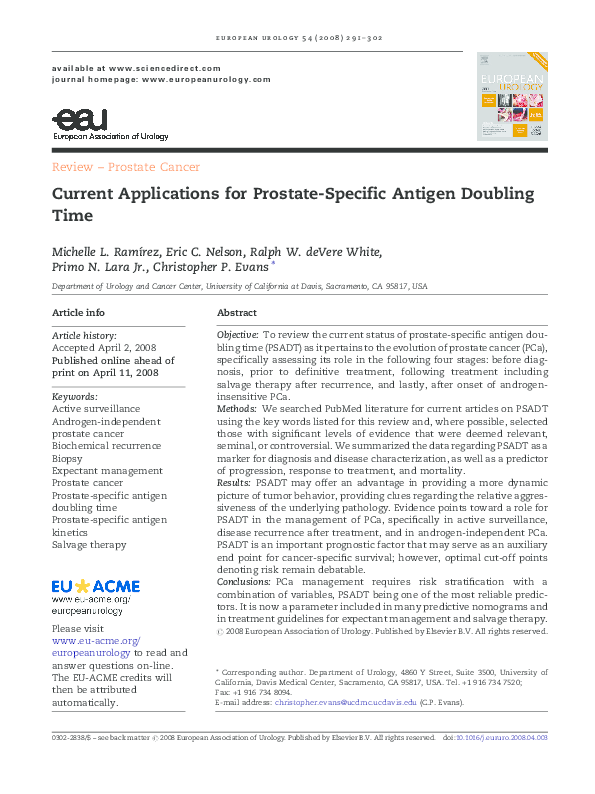 (PDF) Current Applications for Prostate-Specific Antigen Doubling Time