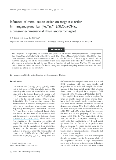 (PDF) Influence of metal cation order on magnetic order in ...