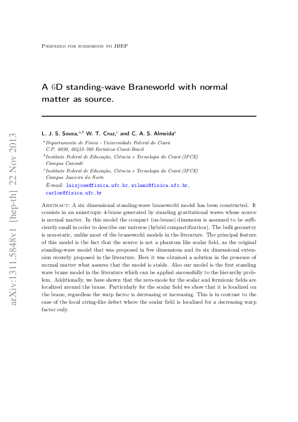 (PDF) Six-dimensional standing-wave braneworld with normal matter as source