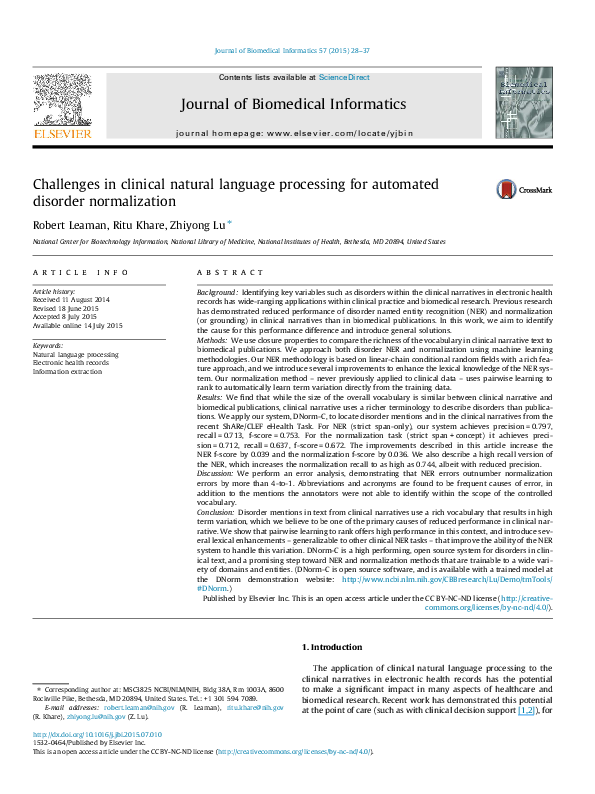 (PDF) Challenges in clinical natural language processing for automated ...