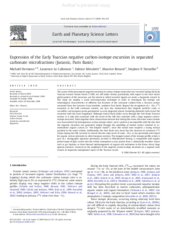 (PDF) Expression of the Early Toarcian negative carbon-isotope ...