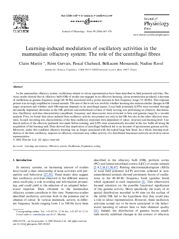 (PDF) Learning-induced modulation of oscillatory activities in the ...