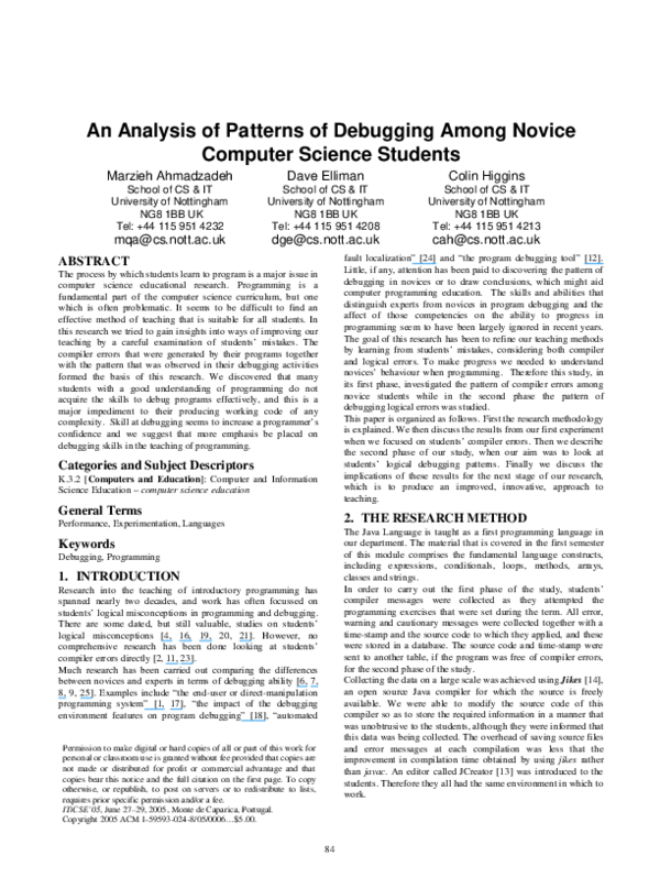 (PDF) An analysis of patterns of debugging among novice computer ...