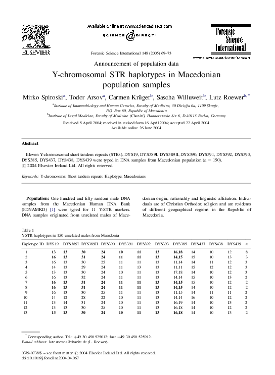 (PDF) Ychromosomal STR haplotypes in Macedonian population samples