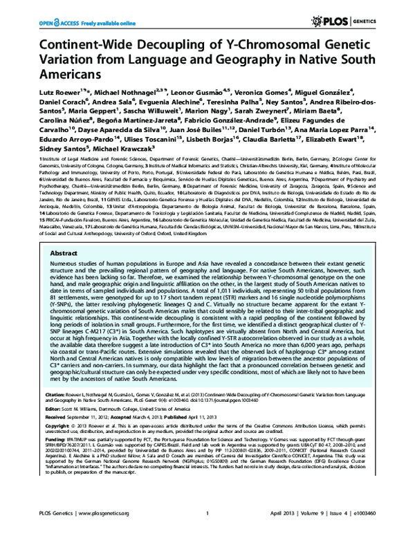 (PDF) Continent-Wide Decoupling of Y-Chromosomal Genetic Variation from ...