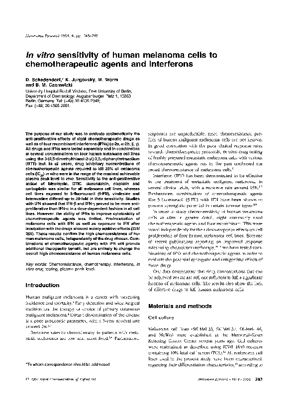 (PDF) Sensitivity of human melanoma cells in vitro to chemotherapy ...