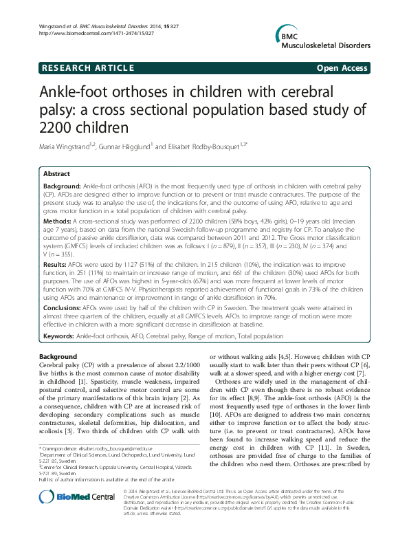 (PDF) Ankle-foot orthoses in children with cerebral palsy: a cross ...