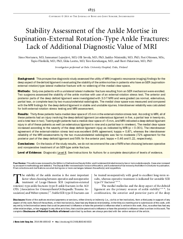 (PDF) Stability assessment of the ankle mortise in supination-external ...