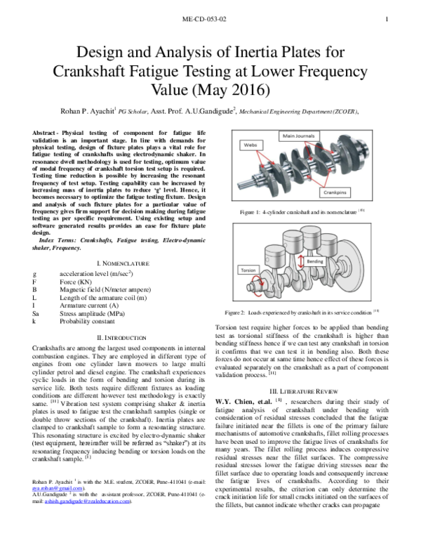 (PDF) Design and Analysis of Inertia Plates for Crankshaft Fatigue