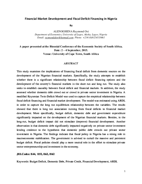 (PDF) Financial Market Development and Fiscal Deficit Financing In Nigeria