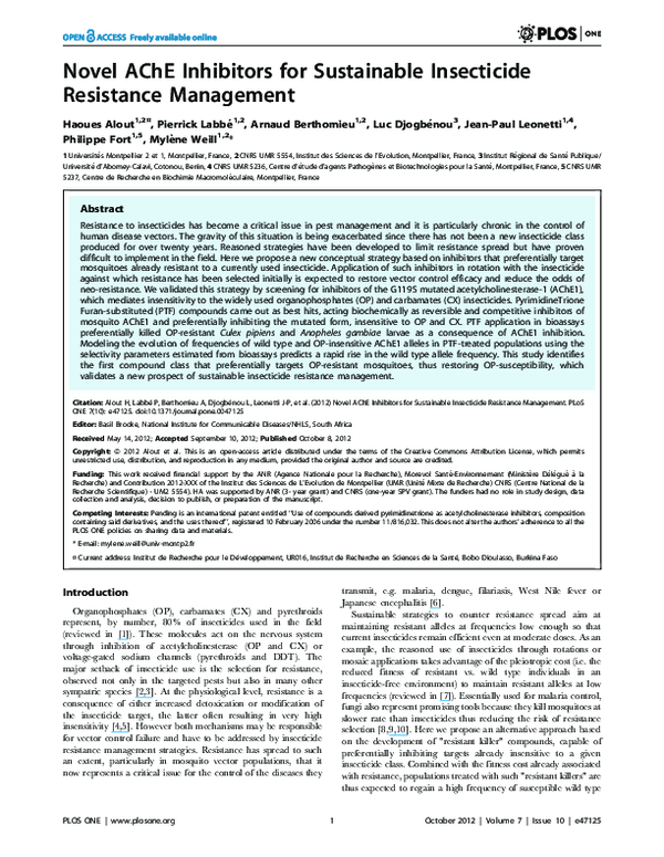 (PDF) Novel AChE Inhibitors for Sustainable Insecticide Resistance ...