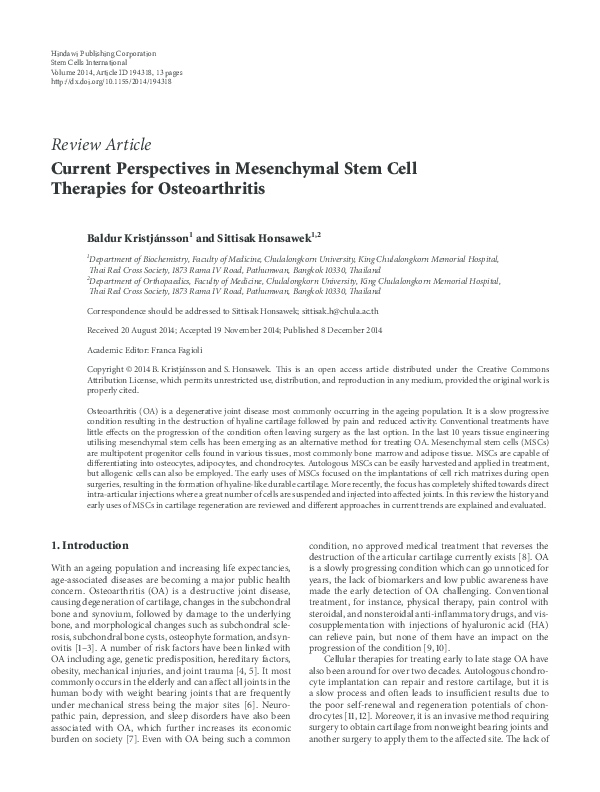 (PDF) Current Perspectives in Mesenchymal Stem Cell Therapies for ...