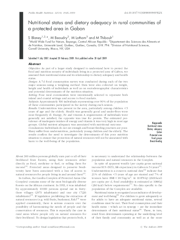 (PDF) Nutritional status and dietary adequacy in rural communities of a ...