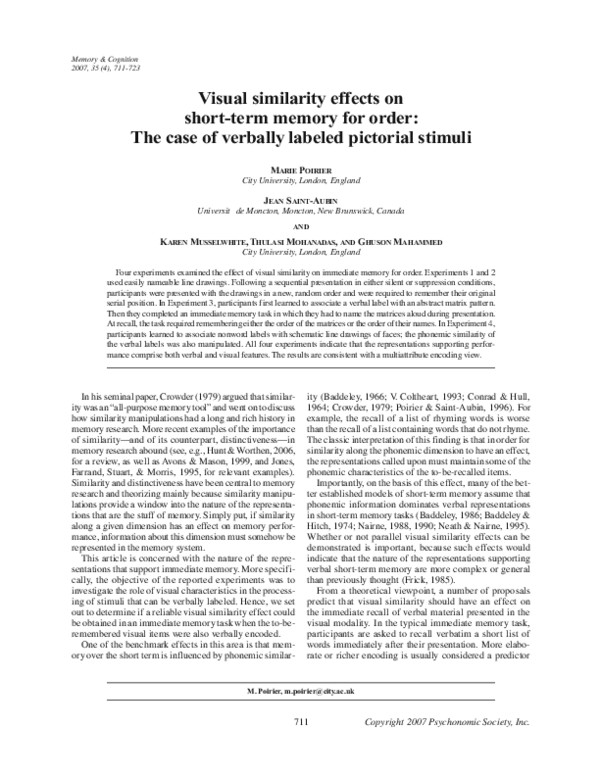 (PDF) Visual similarity effects on short-term memory for order: The ...