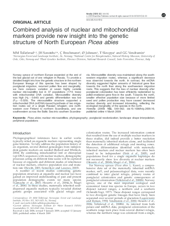 (PDF) Combined analysis of nuclear and mitochondrial markers provide ...