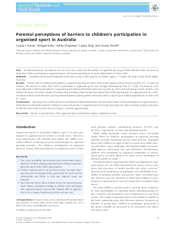 (PDF) Parental perceptions of barriers to children's participation in ...