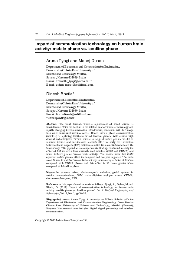 (PDF) Impact of communication technology on human brain activity