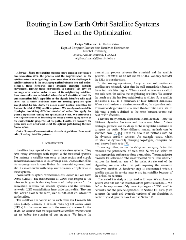 (PDF) Routing in Low Earth Orbit Satellite Systems Based on the ...