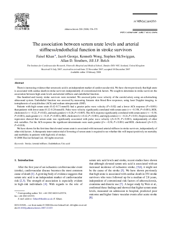 (PDF) The association between serum urate levels and arterial stiffness ...