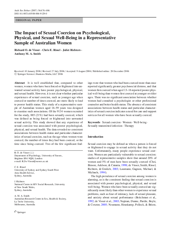 (PDF) The impact of sexual coercion on psychological, physical, and ...