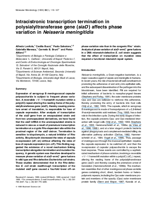 (PDF) Intracistronic transcription termination in polysialyltransferase ...