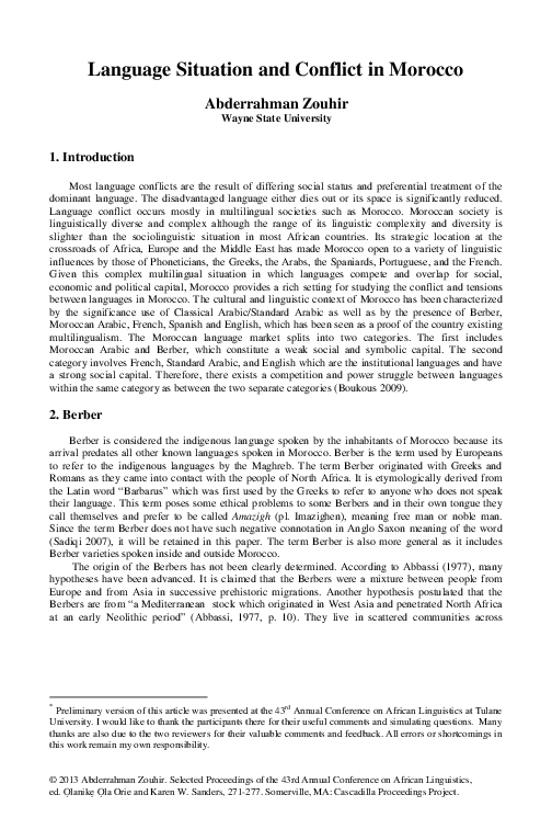 (PDF) Language Situation and Conflict in Morocco