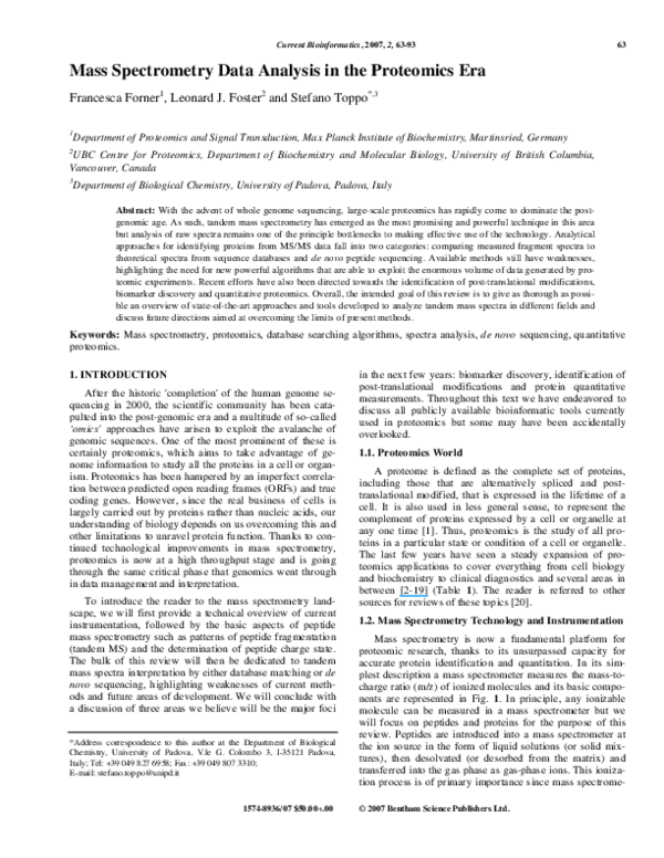 (PDF) Mass Spectrometry Data Analysis in the Proteomics Era