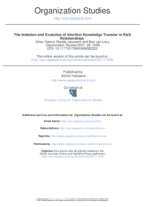 (PDF) The Initiation and Evolution of Interfirm Knowledge Transfer in R ...