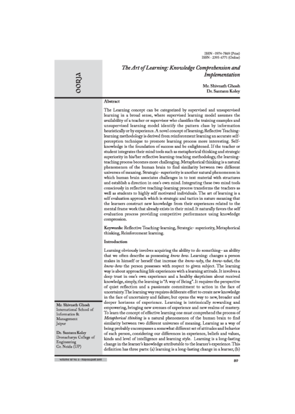 (PDF) The Art of Learning Knowledge Comprehension and Implementation