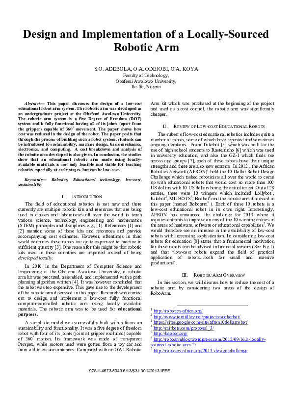 ieee papers on robotic arm