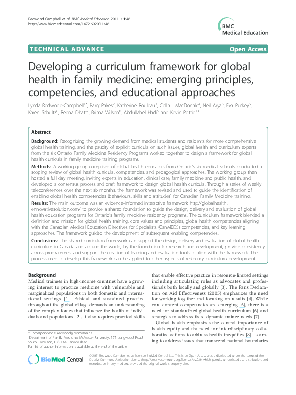 (PDF) Developing a curriculum framework for global health in family ...